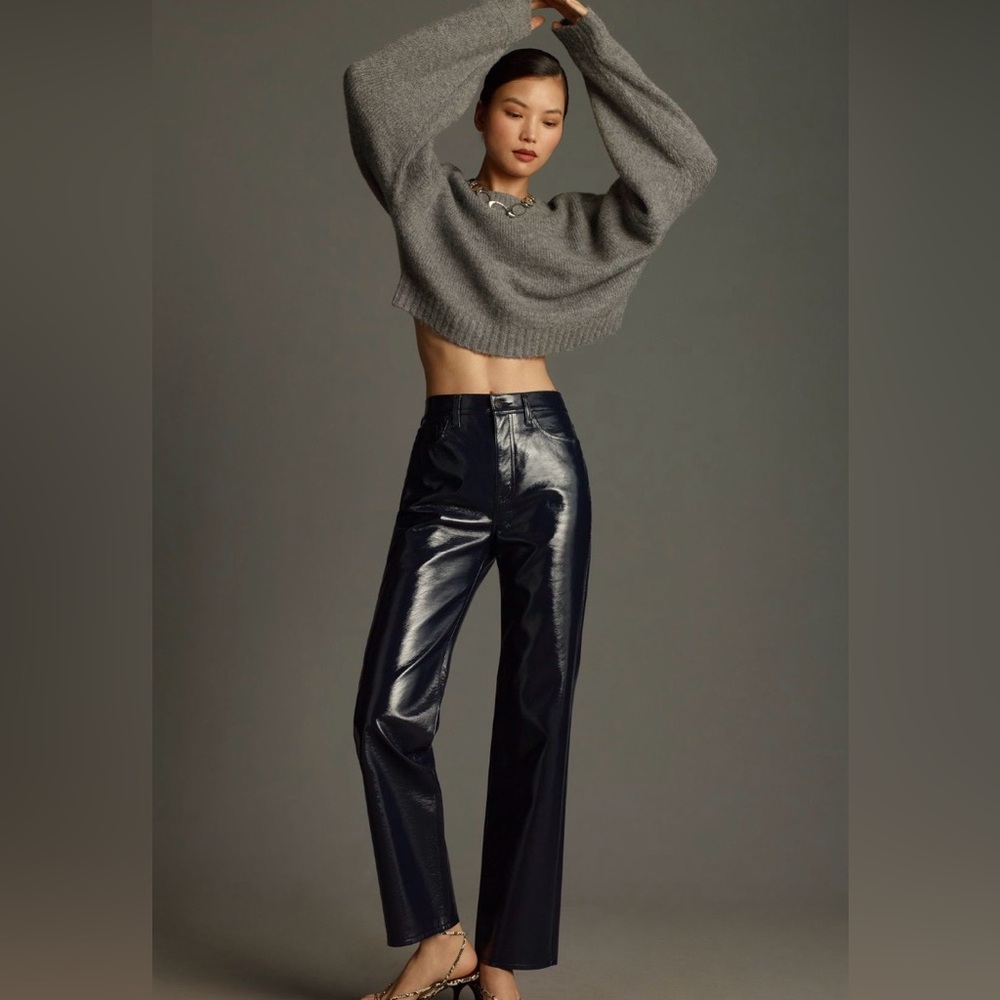 Anthropologie Pistola Cassie Vinyl Super High Rise Straight Deep Navy Pants 29